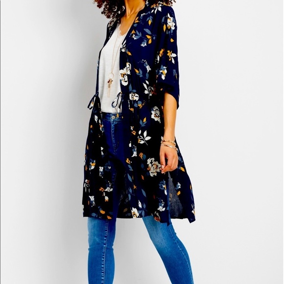 Maurices Sweaters - Maurice’s Kimono Cinch waist Draped Cardigan sz 2/3 Floral Boho Swimsuit Coverup